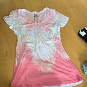 Pink cotton flower shirt women small